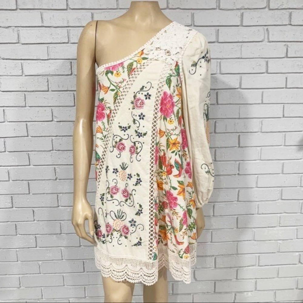 Farm Rio Toucans Garden One Shoulder Embroidered Dress Tropicalcore Boho S NWT